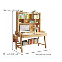 Writing Desk Multi-functional Solid Wood Computer Workstation Bookshelf Storage Adjustable Ergonomic Space-saving Design Suitable for Students Children Home Office Dorm Room Study Area