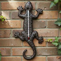 Cast Iron Gecko Thermometer Indoor Outdoor Use Rustic Gecko Wall Decor for Patio