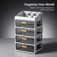 4-Layer Stackable Desktop Drawers with Compartments, Desk Storage Organizer for Office, Pull Out Drawer Style Stationery Box, 18L Capacity