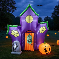 Indoor Outdoor Inflatable House with LED Lights Lighted Haunted House Inflatable Pre-Lit Halloween Decoration Light-up for Families, Yard, Lawn