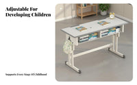 2 Pieces Adjustable Height Kids Study Table Set Children's Desk and Chair Ergonomic Workstation Two Person Design Suitable for Siblings Study Homework Creative Projects