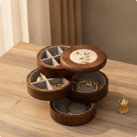 Vintage Rotating Jewelry Box Velvet-Lined Jewelry Box with Compartments Elegant Stylish for Dresser