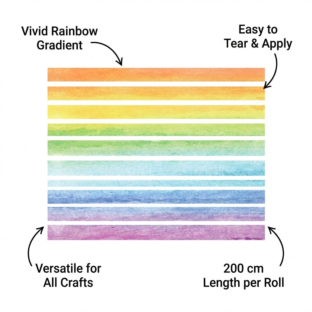 Washi Tape Set for Scrapbooking & Stamping Supplies, Rainbow Masking Planners, Decorative for Crafts Gift Wrapping, Colorful 10