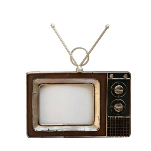 Retro TV Ornament Distressed Finish Iron TV Decoration Brown and Black for Shelf