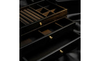 Three-Drawer Jewelry Box with Transparent Lid Rectangular Jewelry Box with Drawers Wood-Grain Container Compact for Women, Vanity, Dresser, Bedside Table