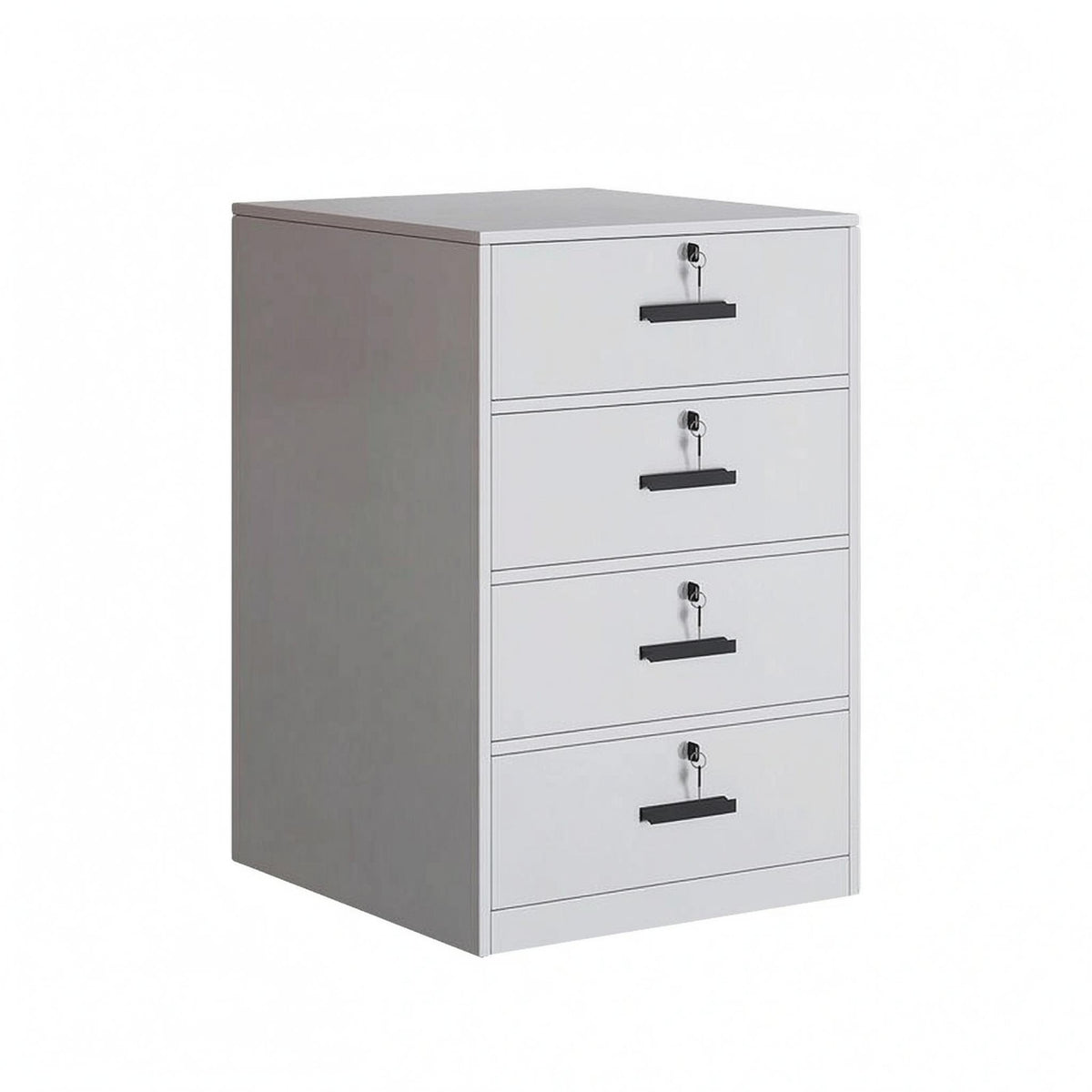 Lockable Office Cabinet White Finish Under Desk File Cabinet Black Handles