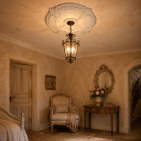 Round PU Light Plate Overhead Ceiling Medallion French Decorative Overhead Medallion Easy to Install