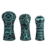 3 Pieces Golf Club Head Covers Vintage-Retro-Themed PU Cover Snug Fit Headcover for Golfers