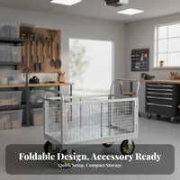 Steel Base Trolley Foldable Design Folding Base Cart Detachable Fences Flatbed Trolley with Wheels for Movers, Outdoor Market, Factory, Moving