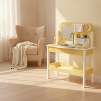 Kids Vanity Set with Mirror Interactive Wooden Vanity Realistic Kids Play Sink for Young Children, Playroom, Bedroom