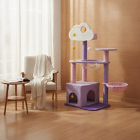Cat Climbing Frame Cushioned Covered Feline Activity Center with Perches Indoor Feline Furniture for Cats
