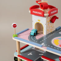Wooden Parking Garage Playset Develops Movement Skills for Playroom, Kids