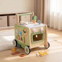 Multifunctional Baby Push Toy with Kitchen Toy Educational Toy Kitchen with Wheels Sensory Wooden Activity Push Toy Sturdy for Toddlers, Nursery, Daycare
