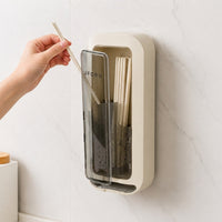 Wall-mounted cutlery drying rack, rotating kitchen utensil storage drainer, with dust cover