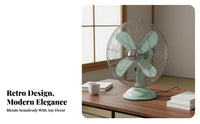 Portable Retro Electric Fan Wide Angle Oscillation Vintage Design Desk Fan Adjustable Tilt Antique Design Air Circulator 3 Speed Settings for Office, Bedroom, Living Room