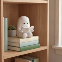 Bookish Ghost Statue with Book Cute Reading Book Ghost Figurine Adorable Halloween Table Decor Minimalist for Readers, Bookshelf, Desk