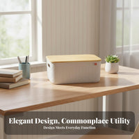 Plastic Box with Bamboo Lid multipurpose Organizing Container Built-in Handles