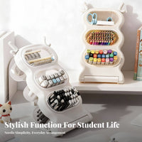 Clear View Design Desktop Pen and Writing Utensil Holder Easy Reach Slanted Pen Holder Space-Saving Detachable Stationery Holder Large Capacity for Students, Kids, Artists, Home Office, Classroom, Dorm Room