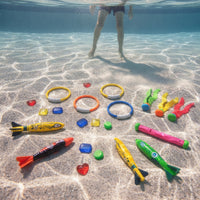 22 Pieces Pool Training Toy Set Fun Underwater Pool Diving Toys Diving Rings and Tubes for Kids