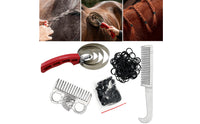 5 Pieces Horse Grooming Kit with Sweat Fine-Toothed Horse Comb Set with Hair Bands Metal for Riders, Barn, Stable