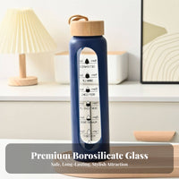 Large Capacity Bamboo Lid Glass Bottle Portable Design Glass Bottle Bamboo Lid Complimentary for Fitness Enthusiasts, Students, Travel, Home
