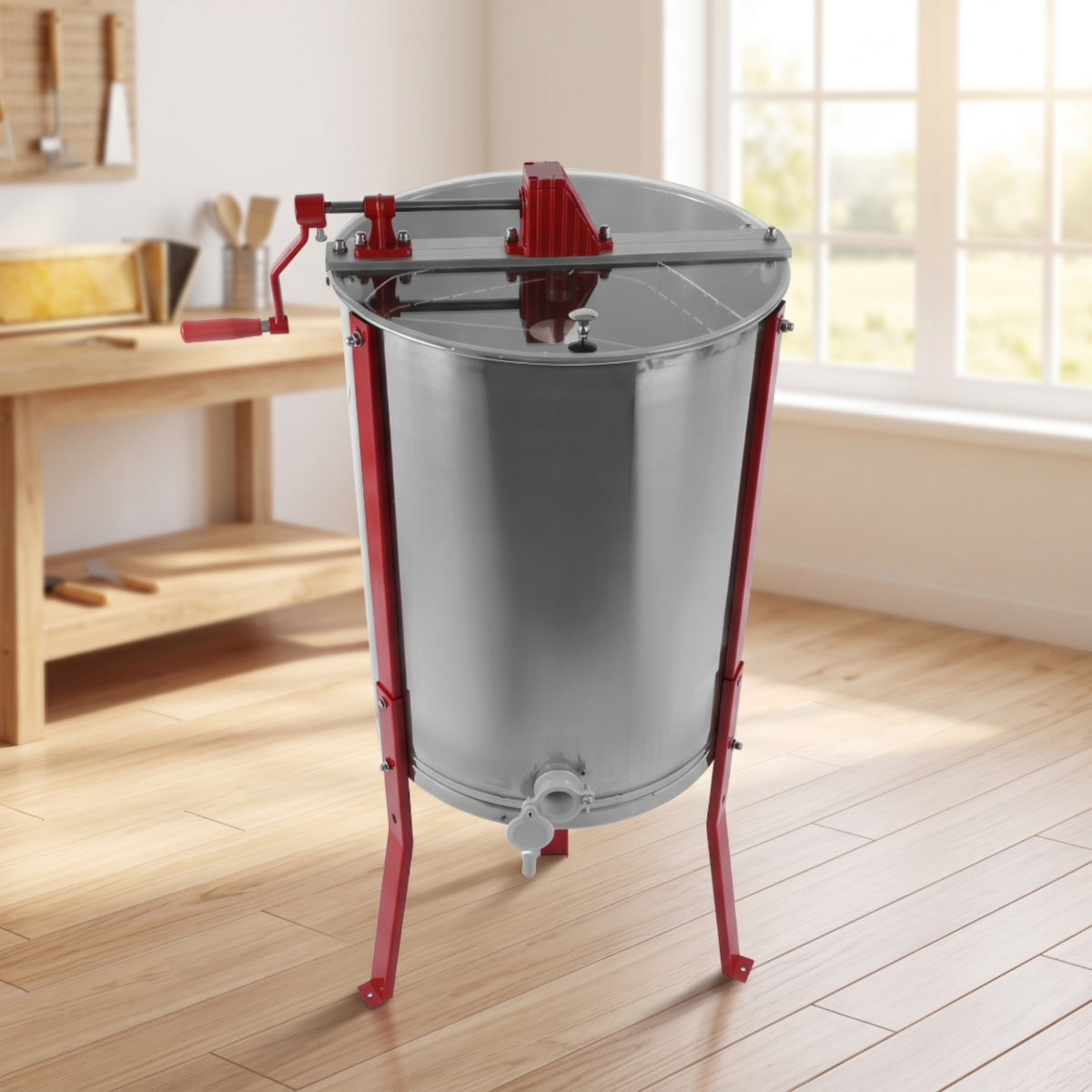 Manual Honey Extractor Stainless Hand-Operated Crank Honey Extractor Floor Standing Honeycomb Drum Rotator for Beekeepers, Hobbyists, Apiary