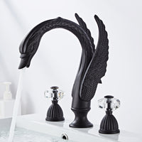 European Style Black Copper Three-Hole Basin Faucet with Crystal Handle
