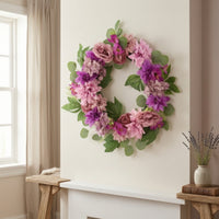 Wreath with Faux Blossoms Multicolor Wreath with Eucalyptus Leaves Full