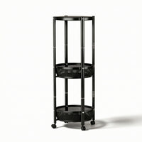 Rolling Cart with Table Top Three-Tier Space-Efficient-Tier Storage Trolley Movable Rolling Side Table for Kitchen