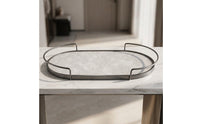 Elliptical Tray with Metal Rim Textured Elliptical Tray Low Profile for Coffee Table, Entryway