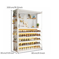 Multi-tier Shoe Rack Vertical Shoe Storage Unit Curtain Shoe Organizer Carbon Steel Household Furniture Space-saving Design Suitable for Families Entryways Living Rooms Balconies