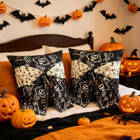 Halloween Skeleton Print Polyester Square Cushion Cover with Bow Tie