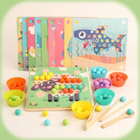 Fine Motor Skills Bead Matching Board with Tools Smooth Sorting Board with Cups Educational Wooden Bead Game Learning for Preschoolers
