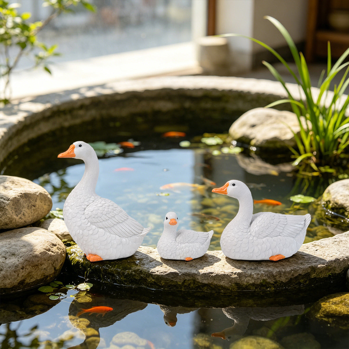 Lifelike Three-Duck Ornament Set Resin Craft for Garden and Courtyard
