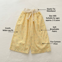 Girls Two Piece Clothing Set for Kids with Cartoon T-Shirt and Wide Leg Pants, Short Sleeve Casual Wear for Summer, 90% Blend Outfit