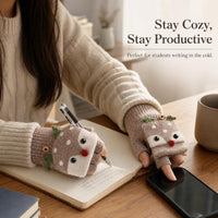 Christmas Flip-Top Half-Finger Gloves for Adults and Kids, Plush Lined Warm Winter Mittens