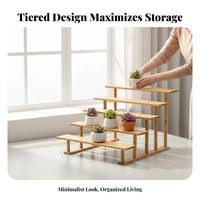Space-Saving Stepped Wooden Rack Freestanding Multi-Level Display Riser Versatile Plant Stand Rustic Design for Office Workers, Retail Vendors, Balcony, Bay Window, Living Room, Kitchen Counter
