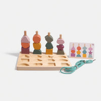 Multifunctional Lacing Board with Pegs Wooden Geometric Matching Board Fine Motor Skills Sorting and Stacking Toy Set Educational for Toddlers, Preschoolers, Homeschooling