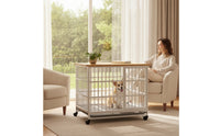 Easy to Clean Indoor Dog Crate with Wood Top Stylish Dog Crate Furniture Smooth-Rolling Gnaw-resistantResistant for Apartment