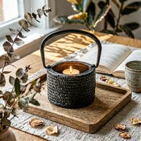 Cast Iron Scent Burner Black Ribbed Scent Burner Textured Home Decor for Meditation