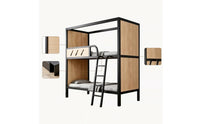 Bunk Bed with Storage Space-Saving Bunk Bed with Ladder Metal-Frame Furniture for Teens, Students, Bedroom, Dorm Room, Small Apartment