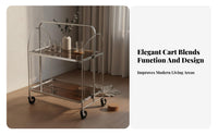 Easy Mobility Foldable Glass Cart Multi-Functional Rolling Serving Cart Versatile Wheeled Beverage Trolley Locking Wheels for Apartment Dwellers, Entertainers, Home Decor Enthusiasts, Living Room, Kitchen, Parties, Bedroom