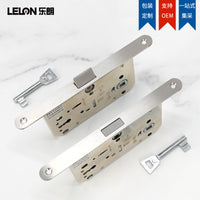 Modern Minimalist Square Handle Magnetic Door Lock with Key - Brushed Gray Quiet Wood Door Lock for Interior Rooms