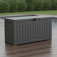 Resin Outdoor Storage Chest Rectangular Outdoor Storage Box Paneled Lockable Container for Garden