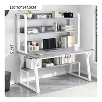 Study Table with Bookshelf Space-saving Office Desk Computer Workstation Storage Shelves Multi-tiered Hutch Steel Frame Suitable for Small Areas Dorm Room Bedroom