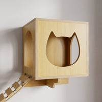 Solid Wood Feline Perch, Wall-Mounted Indoor Cat Perch with Bed, Space-Saving Living Room Furniture for Cats to Scratch, Simple Activity Area