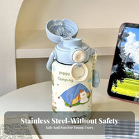 Safe Double-Drink Insulated Cup Leak-Proof Lid Kids Water Bottle with Straw Portable Handle for Students, Girls, School, Daily Use, Travel