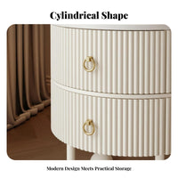Fluted Drawer Nightstand Curved Corners Bedside Table Scratch-Resistant Top