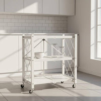 Three-Tier Storage Rack No-Installation Foldable Storage Rack Swivel Casters Foldable Metal Shelf