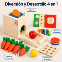 4-in-1 Wooden Activity Box, Educational Toy for Toddlers 3+, Fine Motor Skills and Early Learning